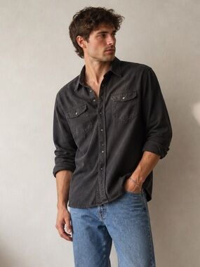 Wrangler Men's Black/Dark Charcoal Shirt - Medium